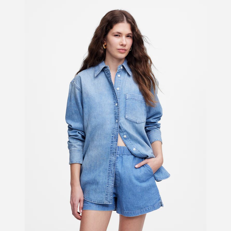 damen madewell denim pull-on shorts-blue