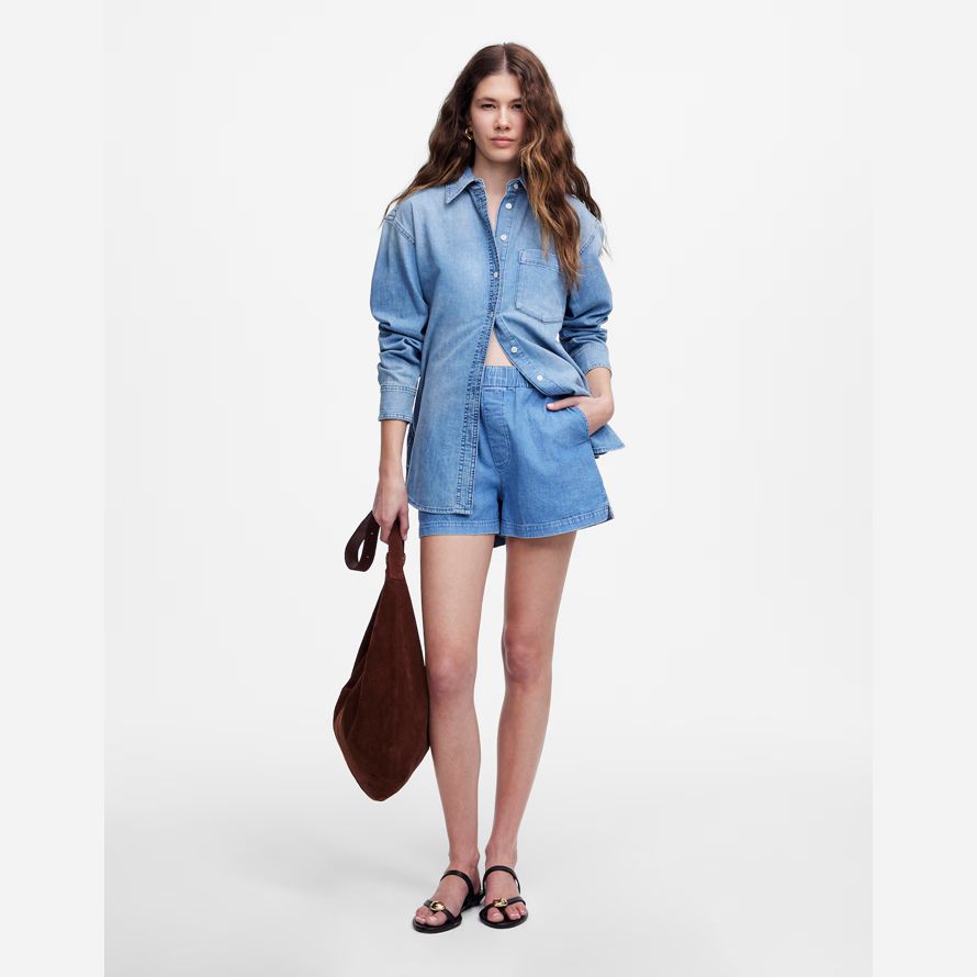 damen madewell denim pull-on shorts-blue