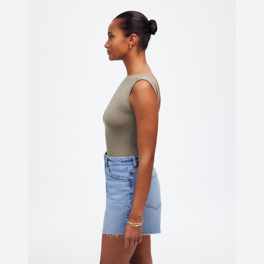 light blue womens madewell dem curvy perfekte vintage-mid-länge denim shorts