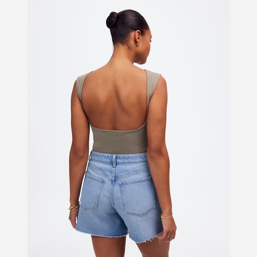 light blue womens madewell dem curvy perfekte vintage-mid-länge denim shorts