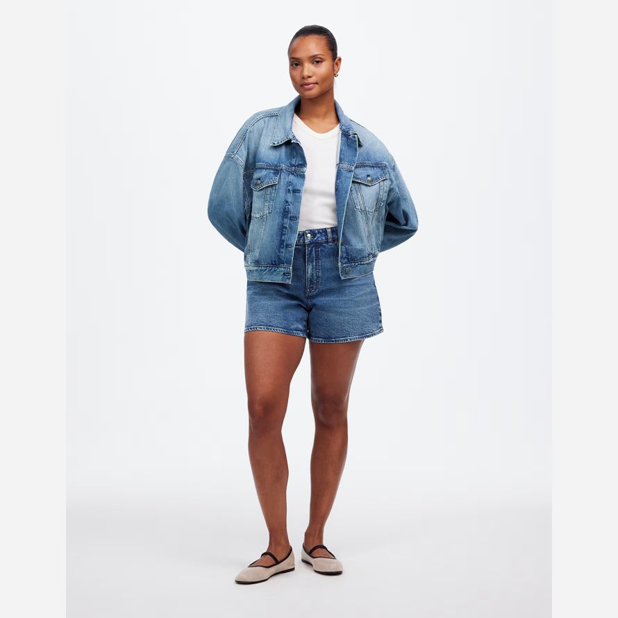 madewell dem curvy perfekte vintage-mid-länge denim-womens-shorts-blue