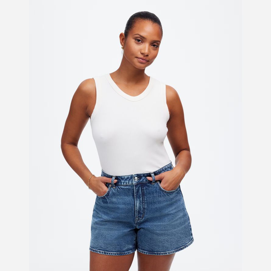 madewell dem curvy perfekte vintage-mid-länge denim-womens-shorts-blue