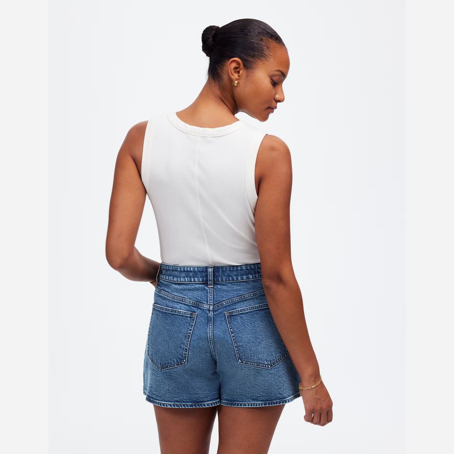 madewell dem curvy perfekte vintage-mid-länge denim-womens-shorts-blue