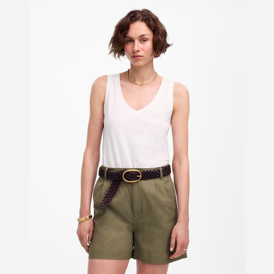 damen madewell die drapey twill plissee-shorts-olive