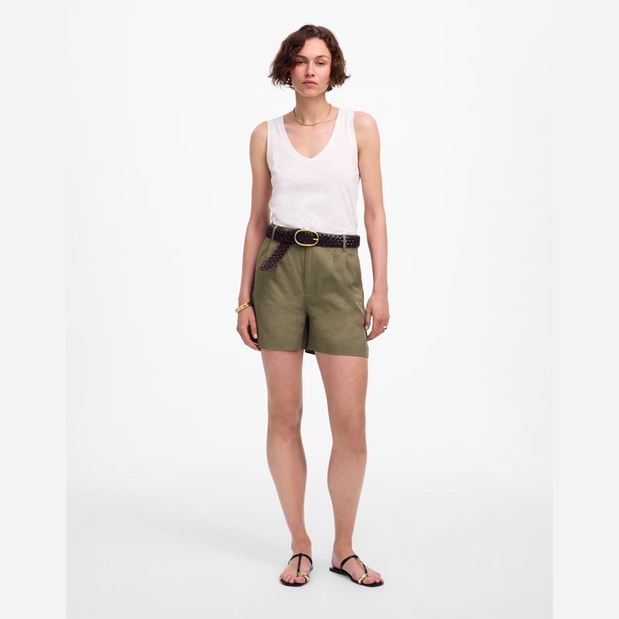 damen madewell die drapey twill plissee-shorts-olive