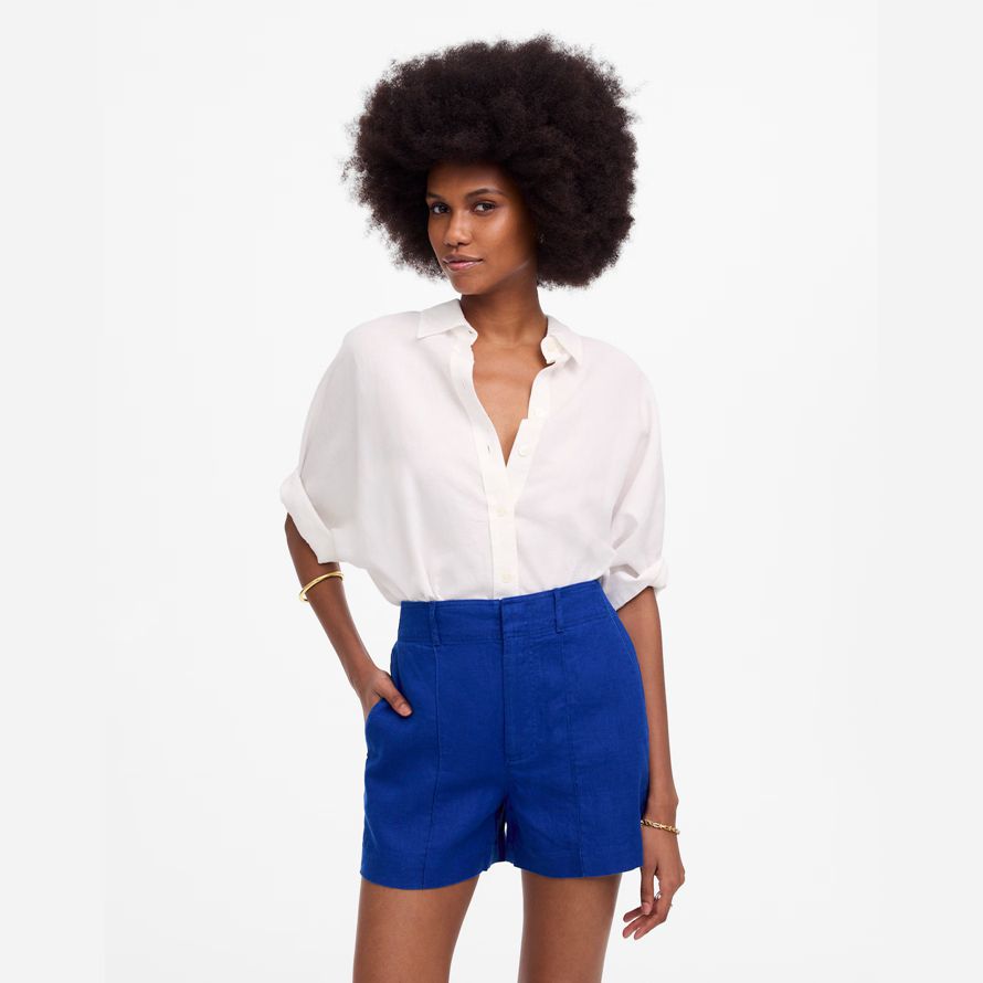 madewell pintucked womens shorts-dark blue