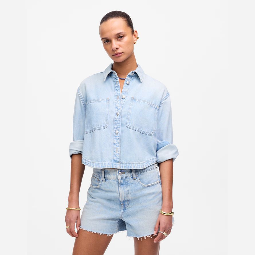 light blue womens madewell das perfekte vintage-shorts