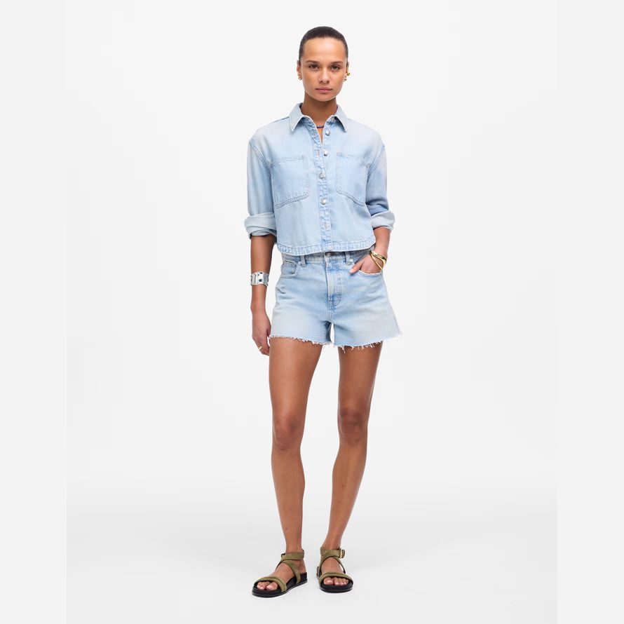 light blue womens madewell das perfekte vintage-shorts