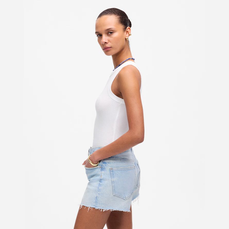 light blue womens madewell das perfekte vintage-shorts