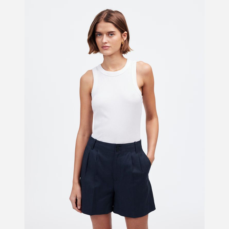 damen madewell die drapey twill plissee-shorts-navy