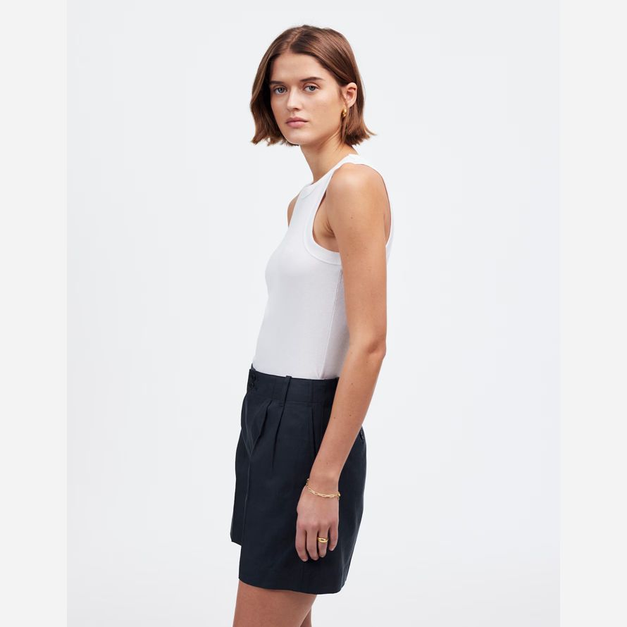 damen madewell die drapey twill plissee-shorts-navy