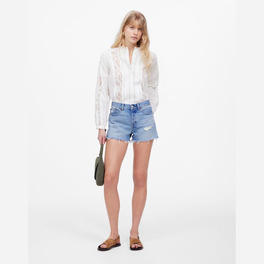 madewell die brynn womens shorts-light blue