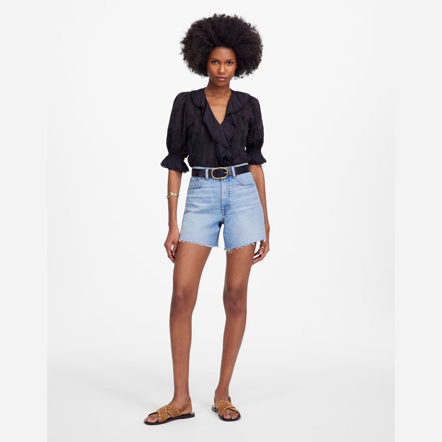 madewell die perfekte vintage-mid-länge denim-womens shorts-light blue