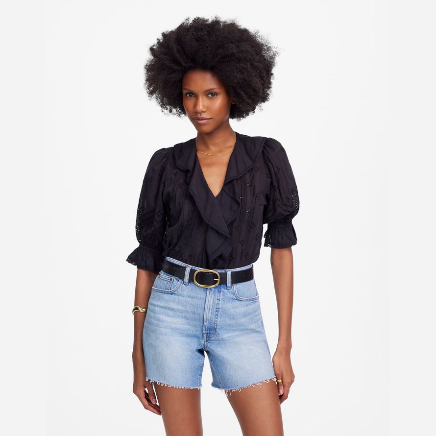 madewell die perfekte vintage-mid-länge denim-womens shorts-light blue