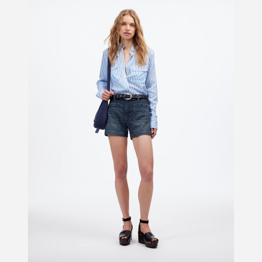 dunkel blau damen madewell denim emmett shorts