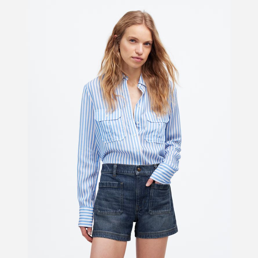dunkel blau damen madewell denim emmett shorts