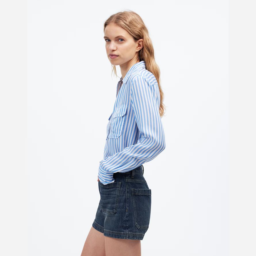 dunkel blau damen madewell denim emmett shorts