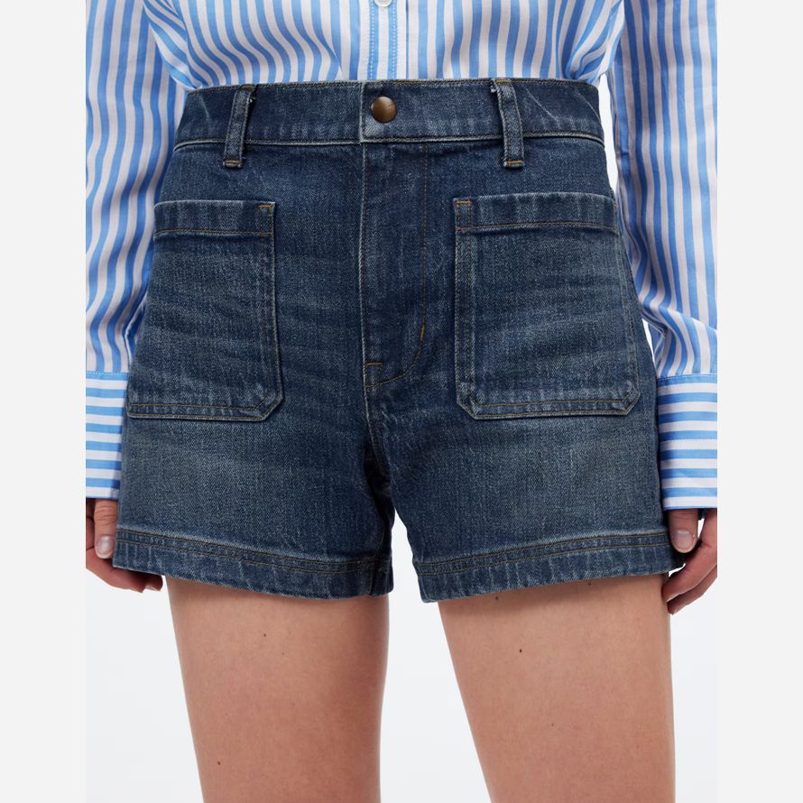 dunkel blau damen madewell denim emmett shorts