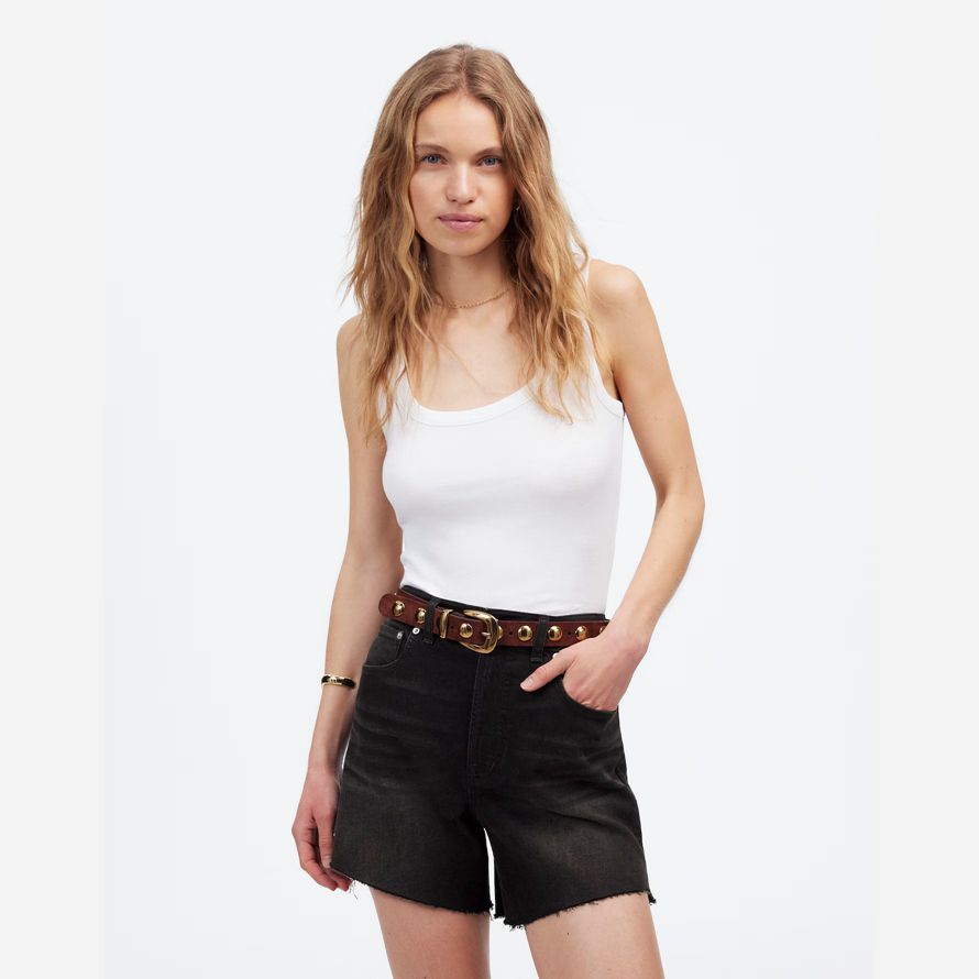 schwarz madewell das perfekte vintage-mid-länge denim damen shorts