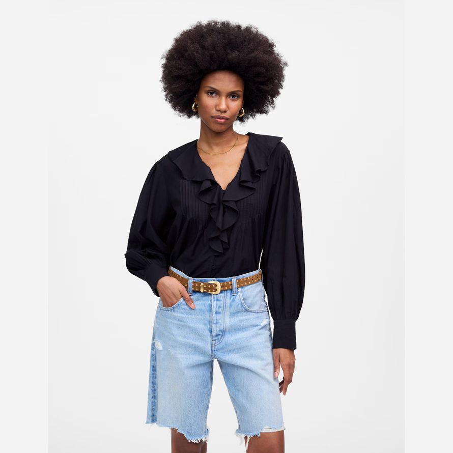damen madewell essex lange baggy shorts-light blue