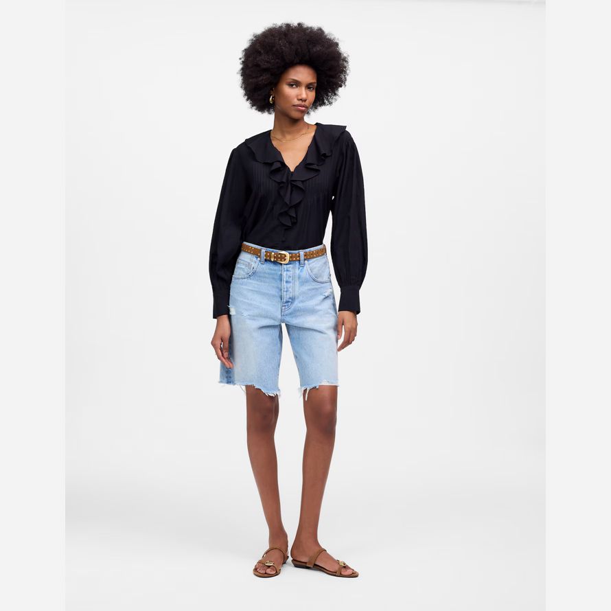 damen madewell essex lange baggy shorts-light blue