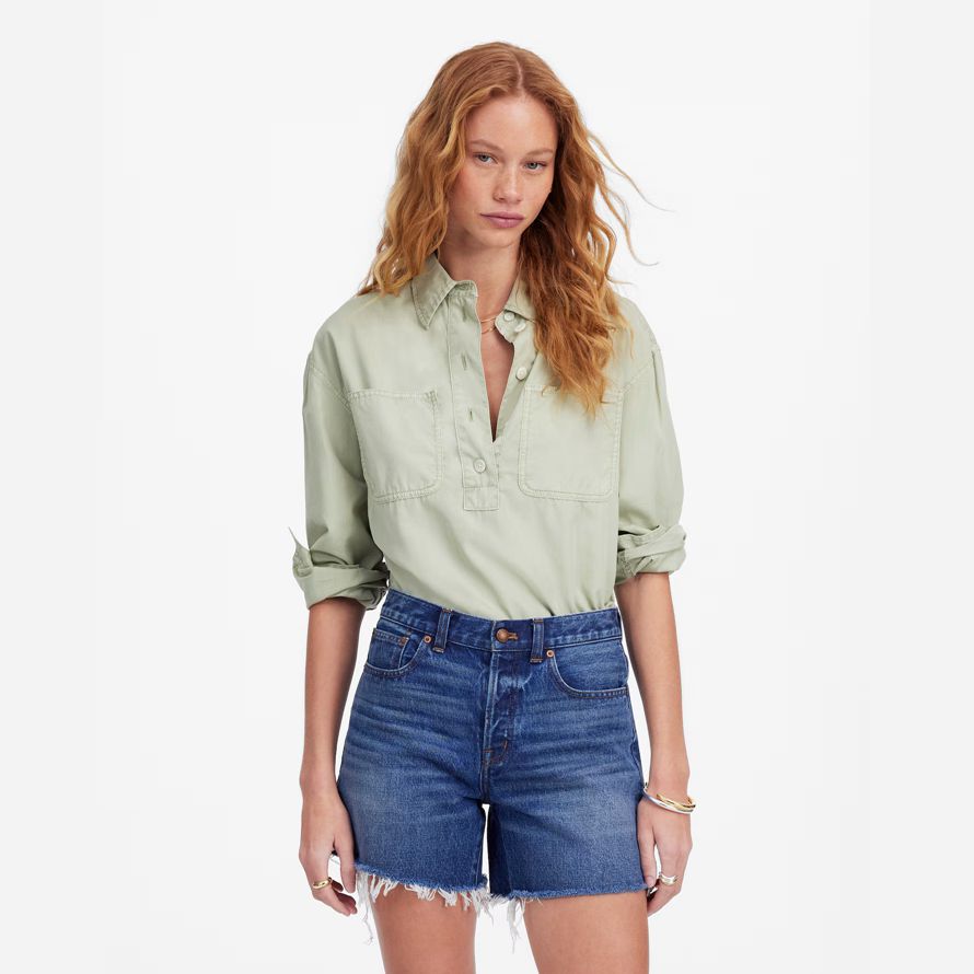 madewell die brynn long womens shorts blue