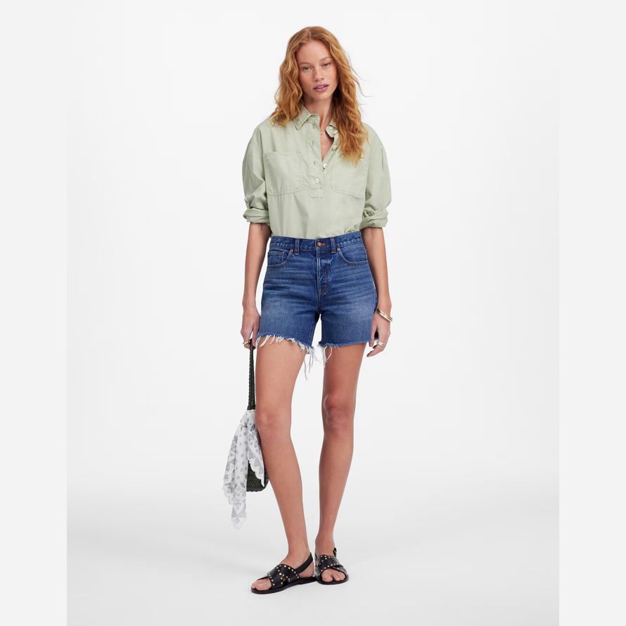 madewell die brynn long womens shorts blue