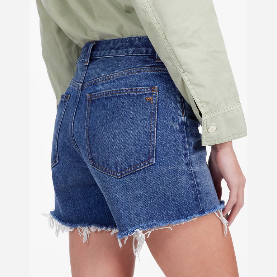 madewell die brynn long womens shorts blue