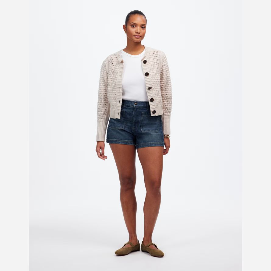dunkel blau damen madewell dem curvy denim emmett shorts