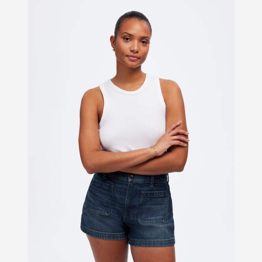 dunkel blau damen madewell dem curvy denim emmett shorts