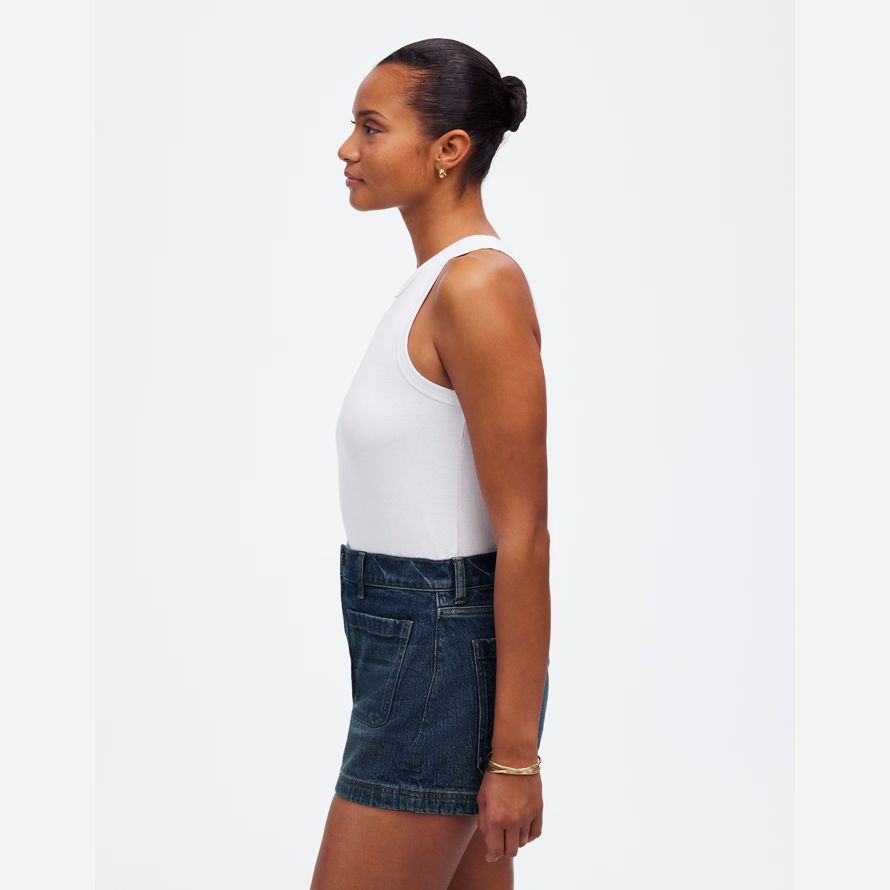 dunkel blau damen madewell dem curvy denim emmett shorts