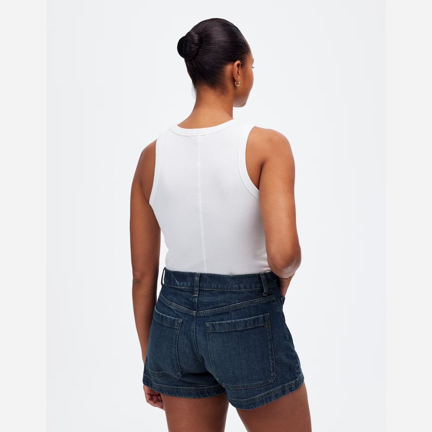 dunkel blau damen madewell dem curvy denim emmett shorts