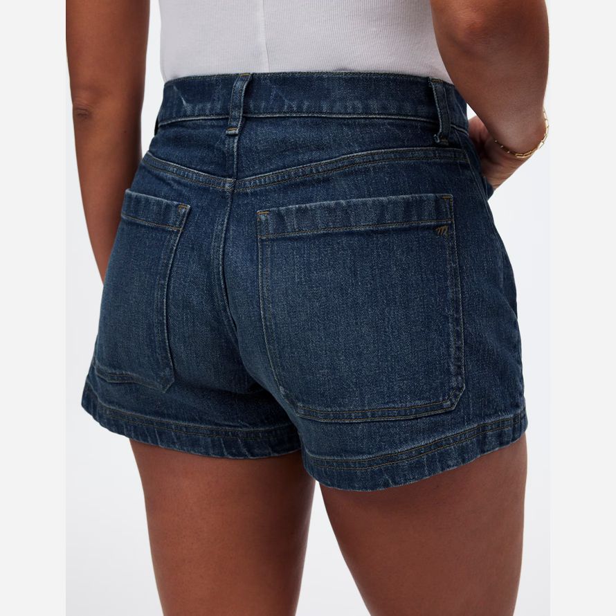dunkel blau damen madewell dem curvy denim emmett shorts
