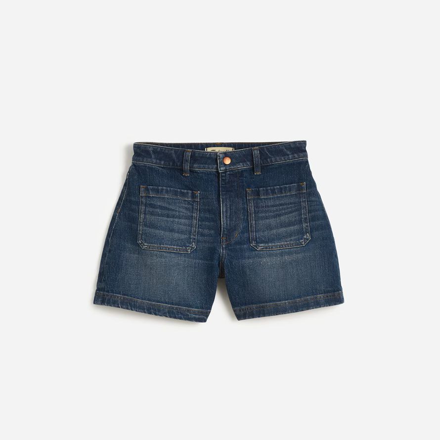 dunkel blau damen madewell dem curvy denim emmett shorts