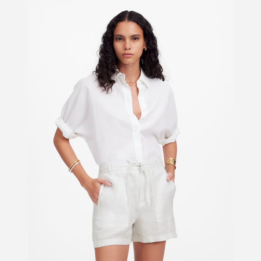 damen madewell pull-on drawstring-shorts-weiß