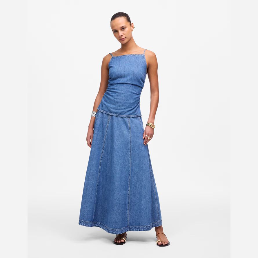 madewell luftige denim midi damen rock blau