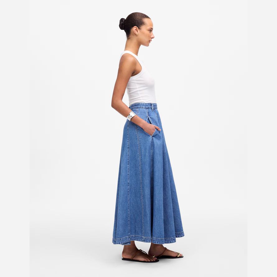 madewell luftige denim midi damen rock blau