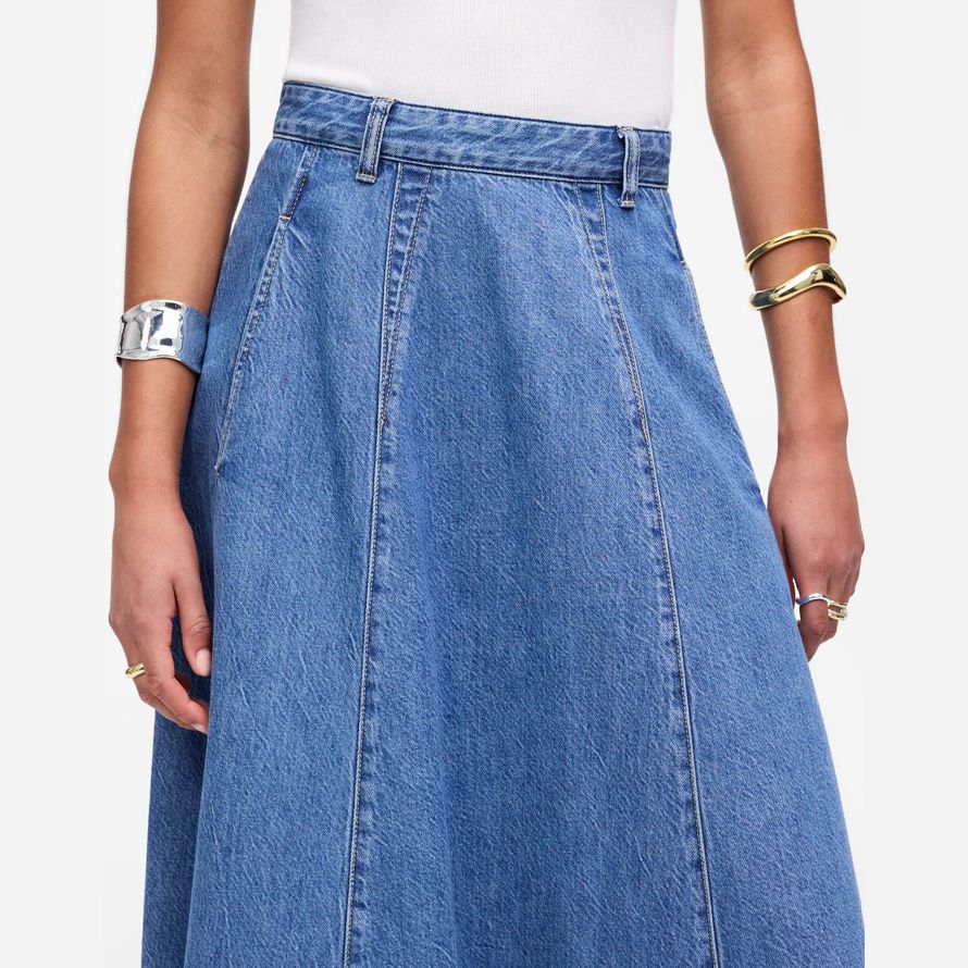 madewell luftige denim midi damen rock blau