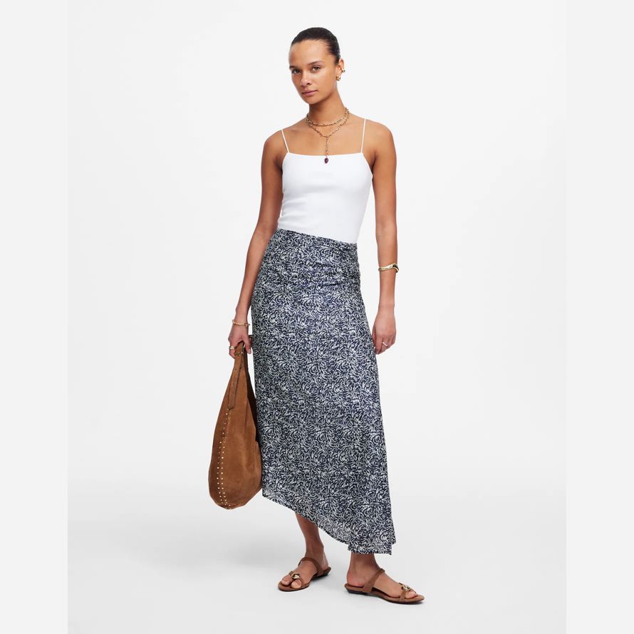 navy white madewell geraffte asymmetrische midi damen rock