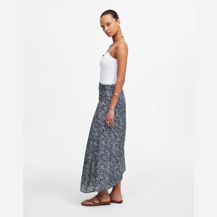 navy white madewell geraffte asymmetrische midi damen rock