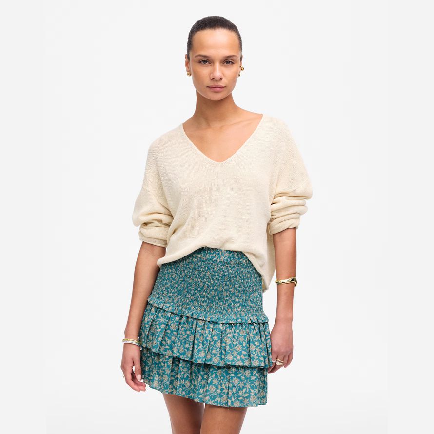 madewell tiered mini damen rock blau creme
