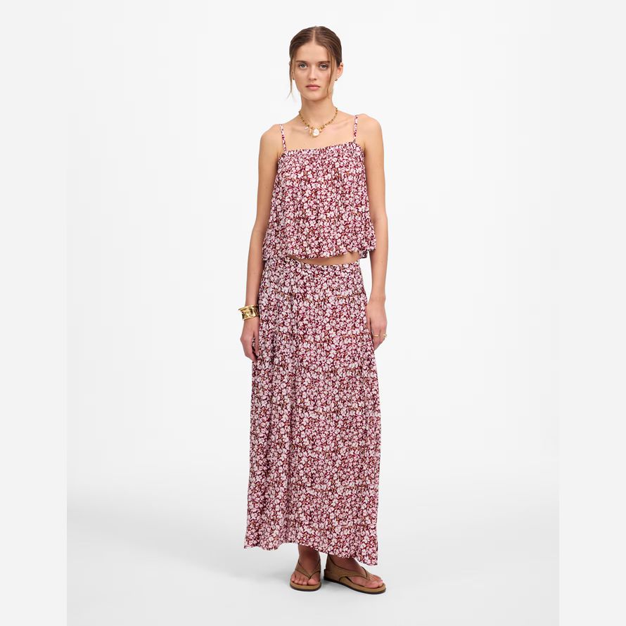 dark red pink damen madewell geraffte maxi rock
