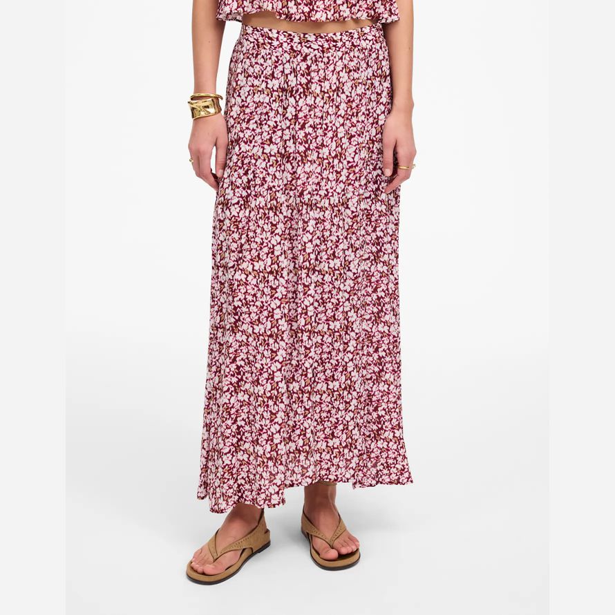 dark red pink damen madewell geraffte maxi rock