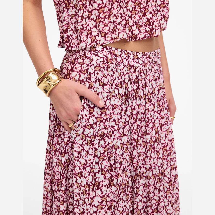 dark red pink damen madewell geraffte maxi rock