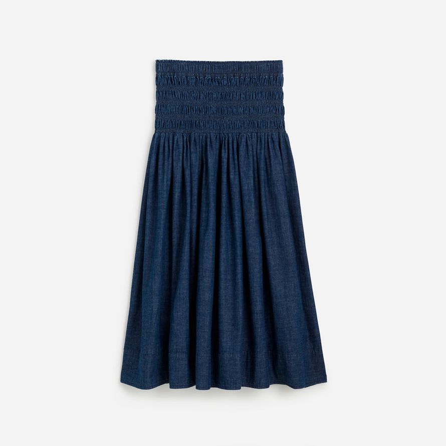 blau damen madewell gesmokt taille denim midi rock