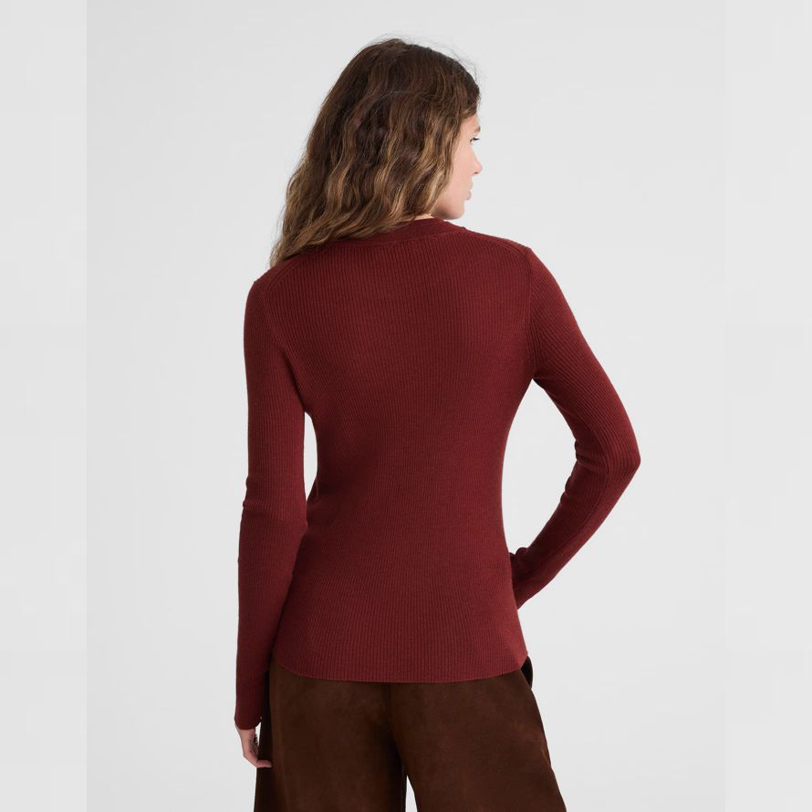 rot braun madewell double-layered crewneck merino-wolle seide damen pullover