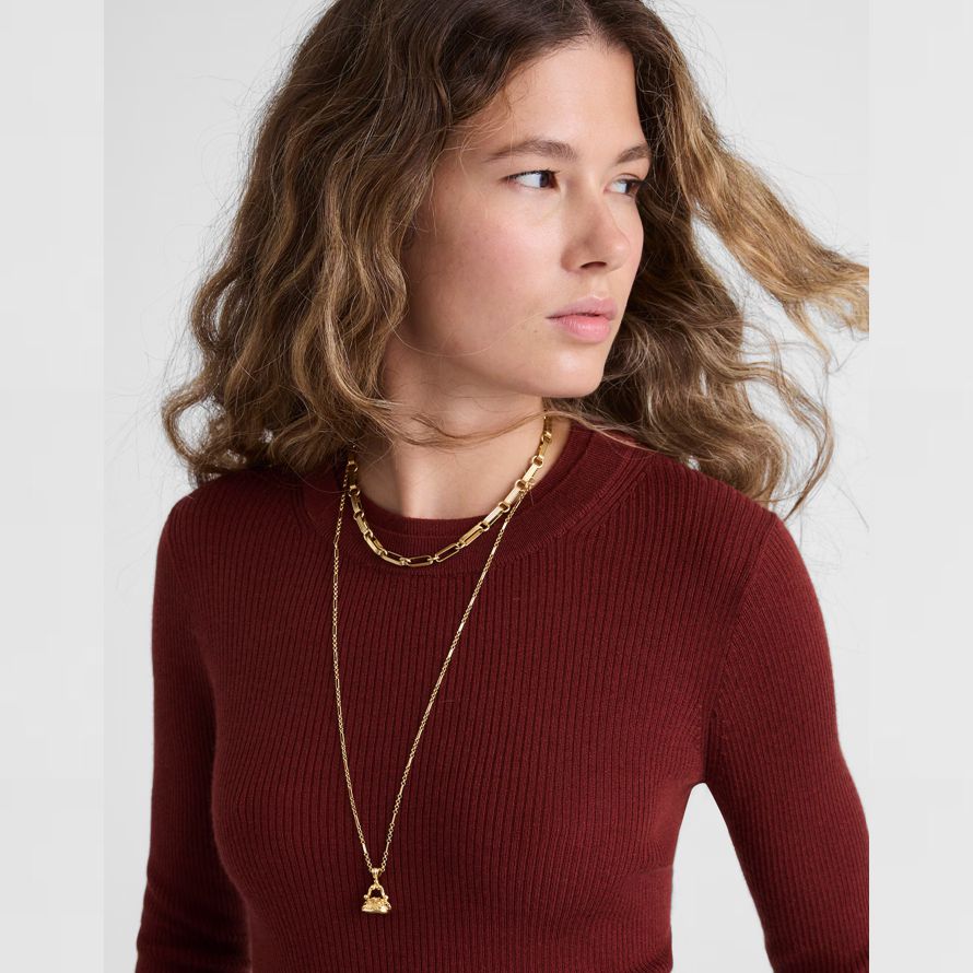 rot braun madewell double-layered crewneck merino-wolle seide damen pullover
