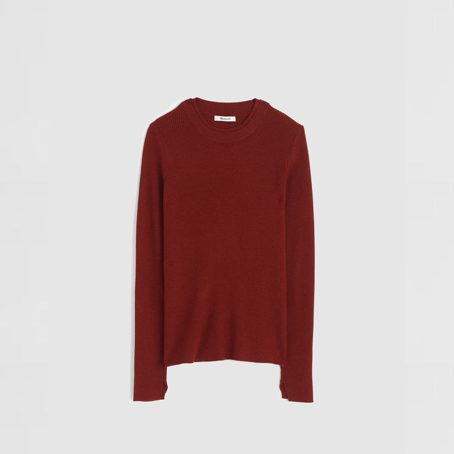 rot braun madewell double-layered crewneck merino-wolle seide damen pullover