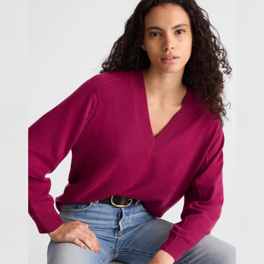 fuchsia womens madewell cashmere v-neck sweater