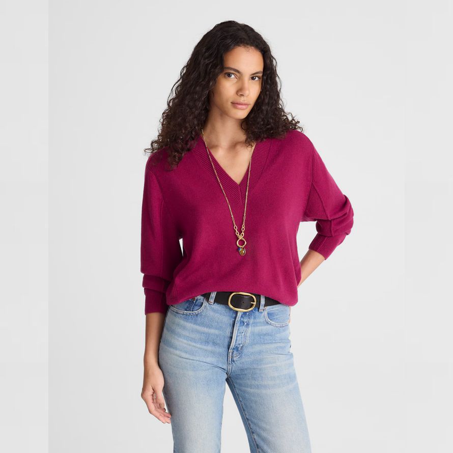 fuchsia womens madewell cashmere v-neck sweater